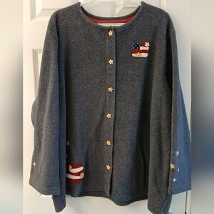 CJ Banks Women’s 3X Patriotic Fleece Jacket Flags/Wooden Star Buttons